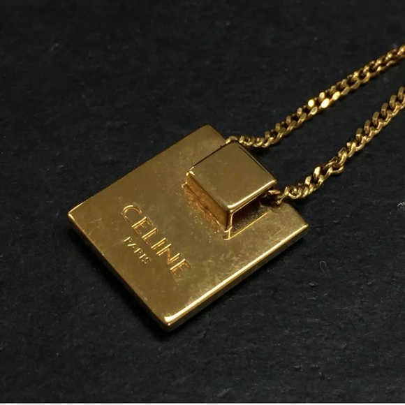 CELINE Alphabet M Gold Tone Pendant Necklace - Picture 6 of 7